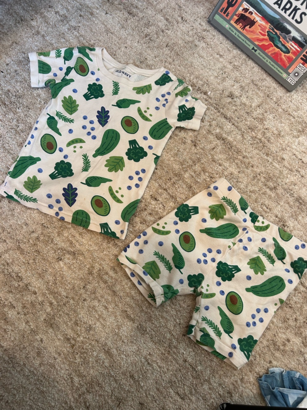 Old Navy Cream Two-Piece Set with Green Vegetable Print